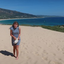 Sarah in the dunes Duna de Valdevaquros with the Atlantic Ocean